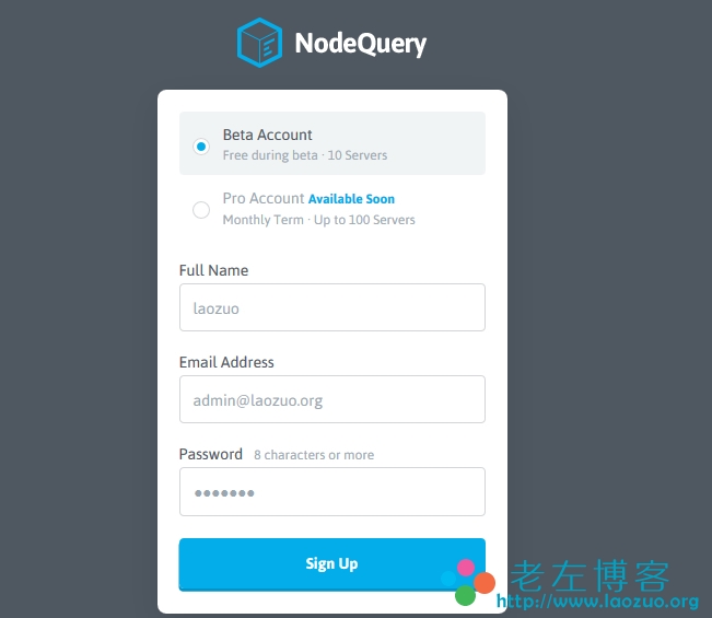  NODEQUERY account registration