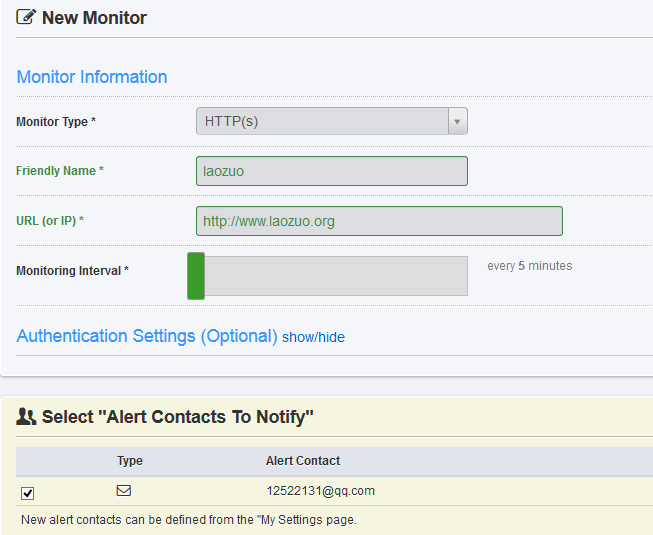  Select monitoring type and add site