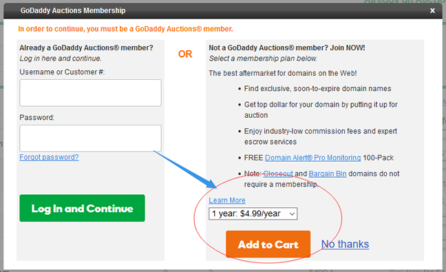  Log in and register your GoDaddy Auctions account