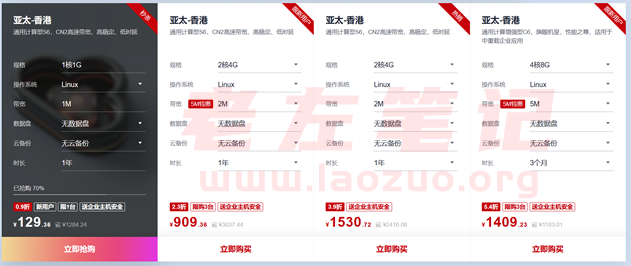 华为云香港服务器促销年129元 1核1G1M适合新建站用途