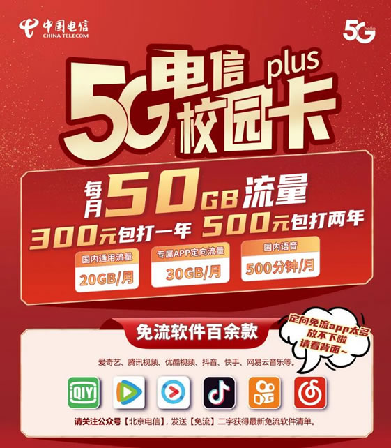 便宜电信校园卡申请 2年500元 月20GB通用流量 30GB定向流量 - 第1张