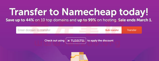 Namecheap域名转入周优惠44% 转入.COM域名44元
