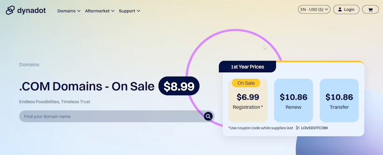 Dynadot 新注册.COM域名限时优惠仅需6.99美元 - 第1张
